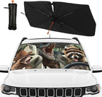 Funny Dinosaur Car Sunshade Umbrella for Windshield Foldable Raccoon Driving Car Sun Shade Cover with Bendable Handle Block UV Rays Sun Visor Protector Keep Vehicle Cool 57"x30" - Image 2