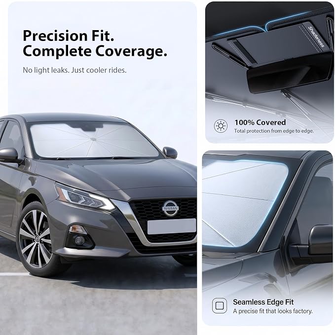 2026 Upgraded Windshield Sun Shade Umbrella for Nissan Altima [Precision Custom Fit, Superior UV & Heat Block] Cooling Tech Fabric, Durable Foldable with Storage Bag, Fits 2000-2025 - Image 6