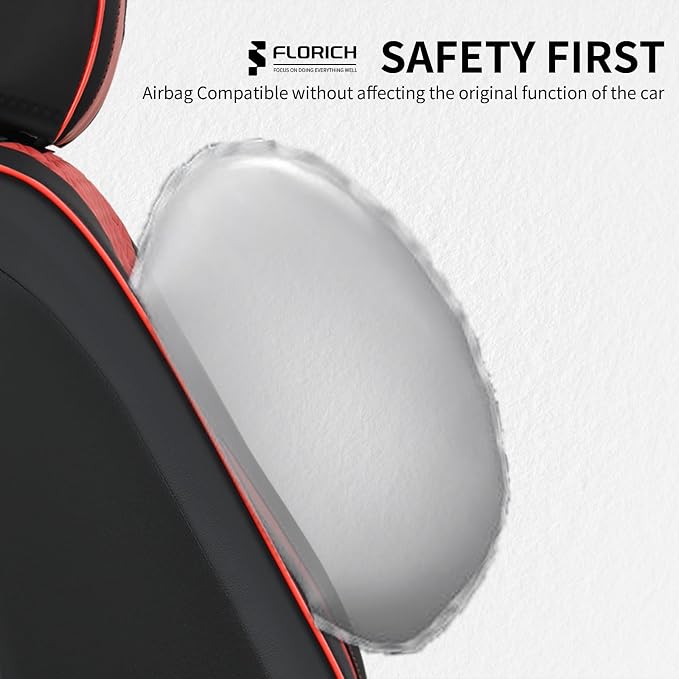 FLORICH Leather Front Seat Covers Red Car Seat Cover Breathable Waterproof Seat Cover for Cars Automotive Seat Covers 2 Front Seats Protector Universal Fit for Most Car Truck SUV, Black&Red - Image 4