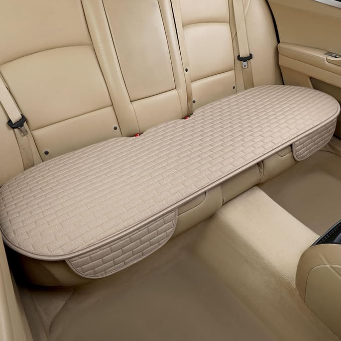 Beige Linen Back Seat Cover, Rear Car Seat Cover for Cars Truck SUV | Cloth Seat Covers for Cars, Seat Covers with Storage Pocket, Bottom Auto Seat Cushion Pad Mat for Most Vehicles by XINGSILUC