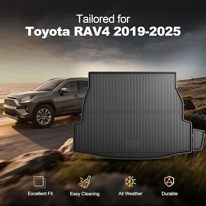 Cargo Liner Fit for Toyota RAV4 2019-2025 (Gas & Hybrid), TPE All Weather Trunk Mat with Seat Back Mats Custom Fit Cargo Mat Rear Seat Back Protectors Waterproof Cargo Area Protection - Image 2