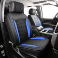 Chevy Silverado Seat Covers,Leather Seat Covers for GMC Sierra,Custom Fit 2007-2026 1500 2500HD 3500HD Crew Double Extended Regular Cab,LT LZT RST(Full Set,Black Blue) by JOJOBAY