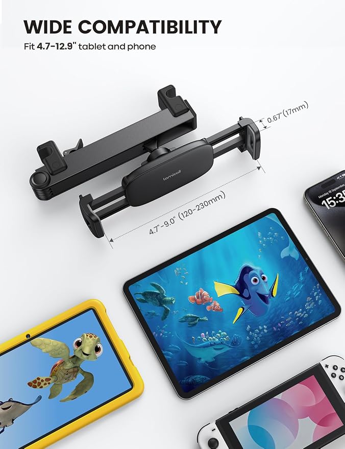 Lamicall Car Headrest Tablet Holder, Lockable Car Backseat Mount | 3 in 1 Extension Arm, Gifts Road Trip Essentials for Kids, for iPad Pro Air Mini, Fire HD, 4.7-13" Tablets - Image 6