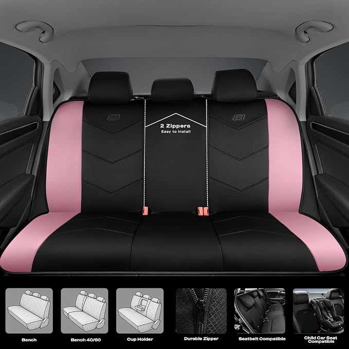 Skechers Memory Foam Seat Covers,Leather Car Seat Covers, Ultimate Comfort & Support Seat Covers Full Sets Airbag Compatible, Automotive Universal Fit Most for SUVs, Vans, Sedans, Cars, Trucks,Pink - Image 5