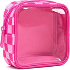 Clear Checkered Makeup Bag, Small Cosmetic Pouch with Zipper Mini Waterproof Makeup Purse Organizer Cute Cosmetic Bag Travel TSA Approved Toiletry Bag Car Organizer for Women Girls (Rose) by FFpaw