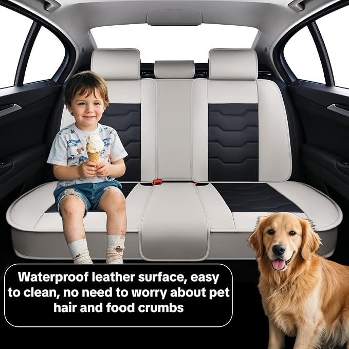 Gray Car Seat Covers Complete Set, Universal Car Seat Covers for Cars, Premium Waterproof Leather, Protect & Upgrade Car Interiors, Airbag Compatible, Easy to Install & Clean Up - Image 6
