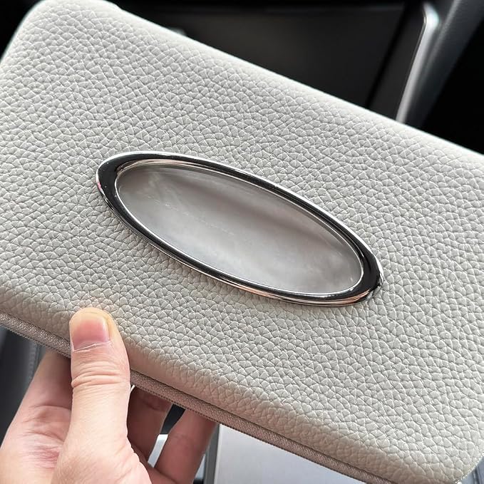 Car Tissue Holder, Sun Visor Tissue Holder, Zipper Car Visor Napkin Holder, PU Leather Backseat Tissue Case for Auto Vehicle (Grey) - Image 5