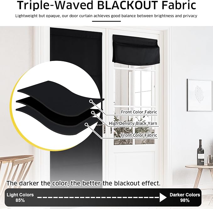 NICETOWN Black Magetic Blackout Roman Shade, No Drill Cordless Door Blinds | Thermal Insulated, Privacy Shades for Bedroom, No Tools Roll Shade, French Front Door Window Cover, 35 x 64 inches Long - Image 5