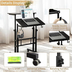 SIDUCAL Mobile Standing Desk, Portable Stand Up, Small Adjustable Converter with Wheels Home Office Workstation, Rolling Desk Laptop Cart for Standing or Sitting, Black - Image 7