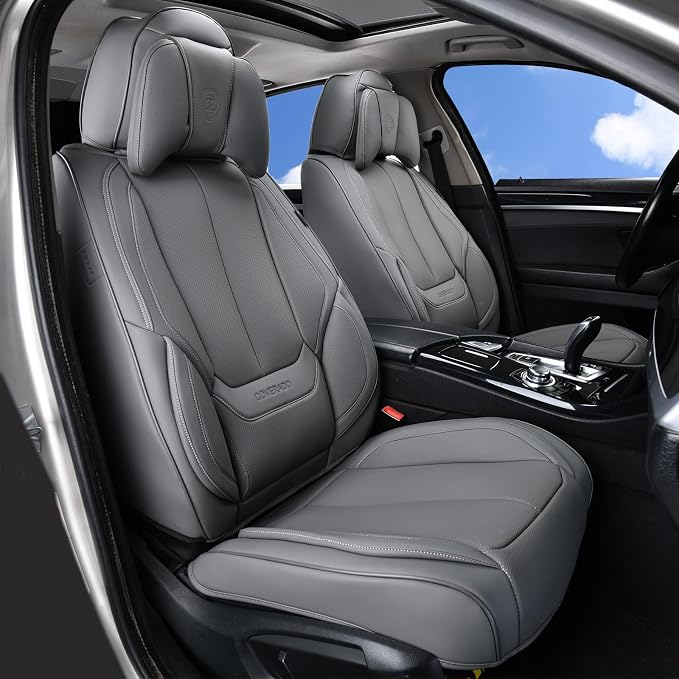 Coverado Car Seat Covers, Seat Covers for Cars, Waterproof Leather Auto Seat Protectors, Leather Car Seat Cushion, Car Interiors Accessories Universal Fit for Most Cars by COVERADOAUTO
