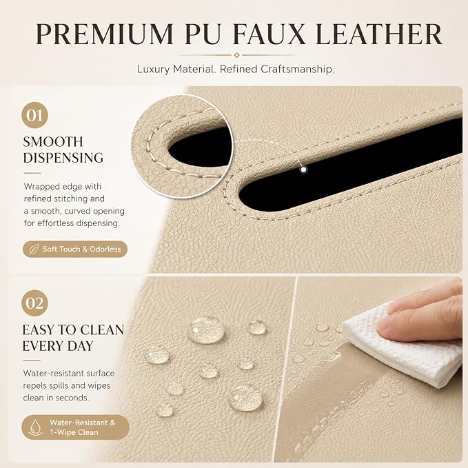 Car Tissue Holder with Magnetic & Strap Mount, Beige, 1 Pack | PU Faux Leather, For Sun Visor, Seat Back, Console, Refrigerator, Fits Standard Tissue Packs - Image 6