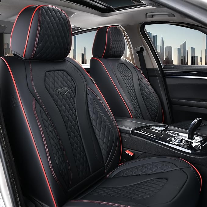 Coverado Car Seat Covers Full Set, Black Seat Covers, Waterproof Car Seat Cover, Car Seat Cushion, Car Seat Covers Front Seats Back Seat Covers, Car Seat Protector Universal Fit Most Cars Red Line - Image 2