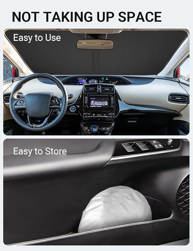 Proadsy Custom Fit 2016-2022 Toyota Prius Windshield Sun Shade, Blocks Heat | 240T Heat Shield, Drops Temp 54°F, Blocks 99% UV, Prevents Dashboard Cracking, Summer Parking & Beach Trips, Easy Twist-Fold - Image 8