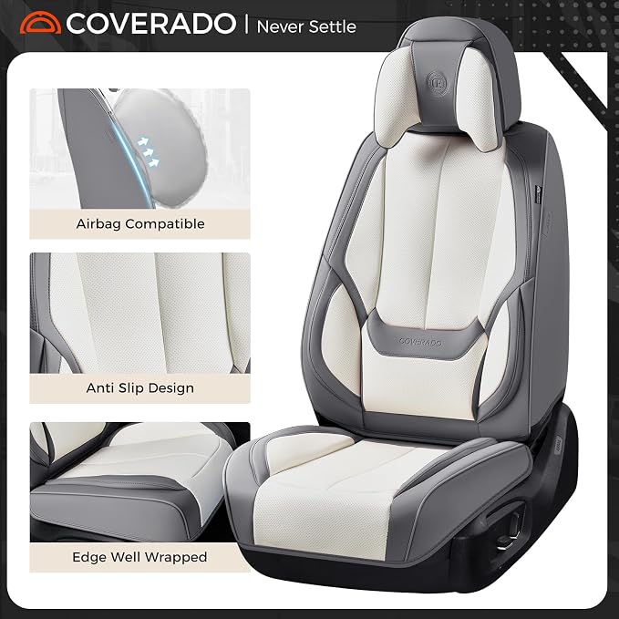 Coverado Car Seat Covers, Seat Covers for Cars, Waterproof Leather Auto Seat Protectors, Leather Car Seat Cushion, Car Interiors Accessories Universal Fit for Most Cars - Image 7