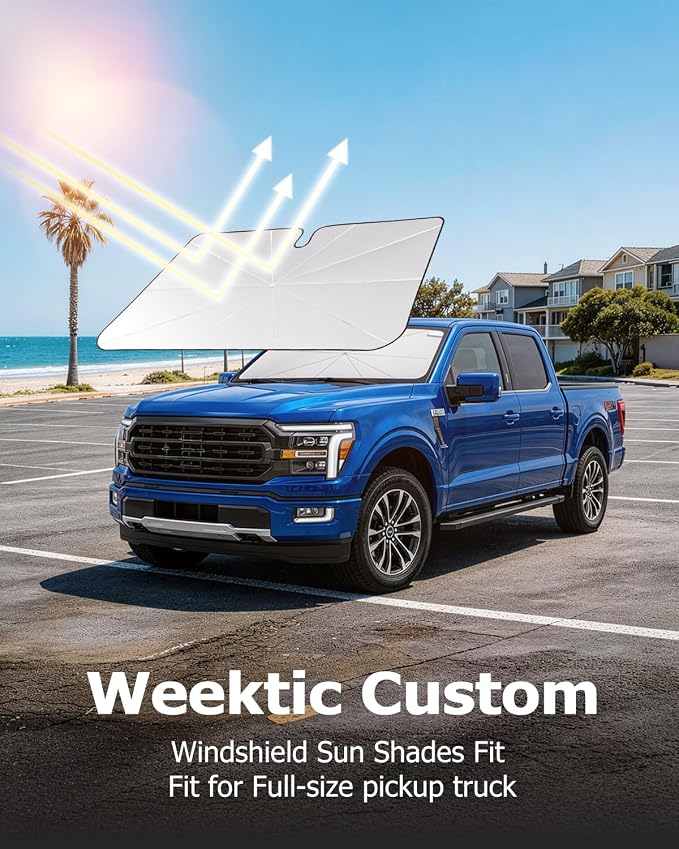 Weektic Truck Windshield Sun Shade Umbrella for F-150/Silverado/Tundra/RAM 1500/Sierra - Double Thickened Ice Crystal Coating, Sun & Heat Protection, Keep Vehicle Cool & Protect Interior - Image 7