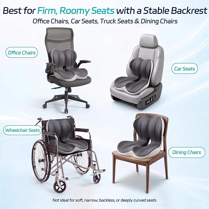 Back and Seat Cushion for Office, Back & Tailbone Pain Relief, Raised Cushion for Lumbar and Butt, Double-Sided Anti-Slip, Improves Sitting Posture, Ergonomic Memory Foam Lumbar Cushion - Image 7