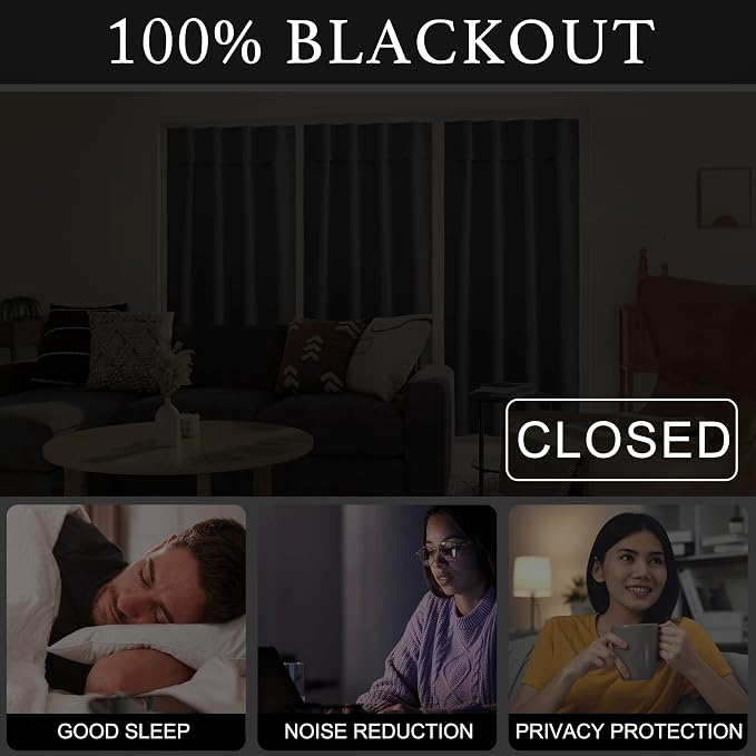 NICETOWN Grey Blackout Curtains 63 Inches Long for Living Room, 1 Piece | Portable Window Shade Self Sticky Adjustable Drapes for Bedroom Thermal Insulated Short Curtains for Cabinet, 52" x 63" - Image 7