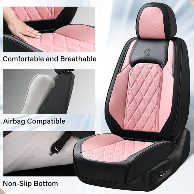 Coverado Leather Seat Covers, Car Seat Covers Full Set, Waterproof Faux Leather Pink & Black Seat Covers, Car Seat Protectors 5 Seats, Automotive Seat Covers Universal Fit for Most Cars SUV Trucks - Image 5