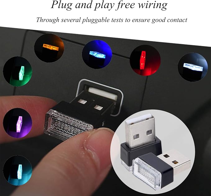 Febrytold Red Universal Mini USB LED Car Interior Ambient 2 Pcs | Resistant to Dust and Splashes, Easy to Clean. The Vehicle Lights up When Powered on and Goes out When Power Is Cut off - Image 4