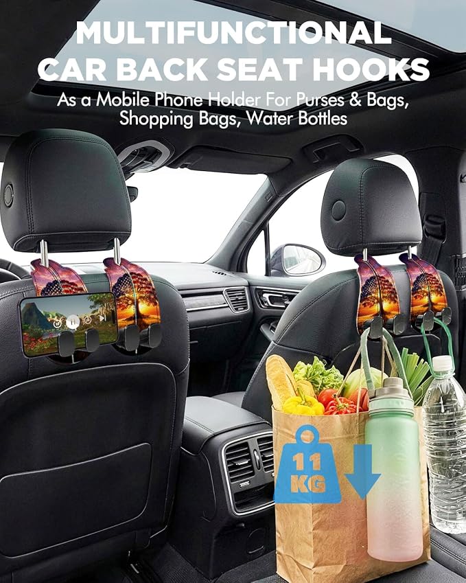 WOCOCN Purse Holder for Car, 2 Pack Heavy Duty Purse Hanger for Car,Tree | PU Leather Car Seat Hooks for Purses and Bags, Cute Floral Headrest Organizer for Handbags & Backpacks - Image 2
