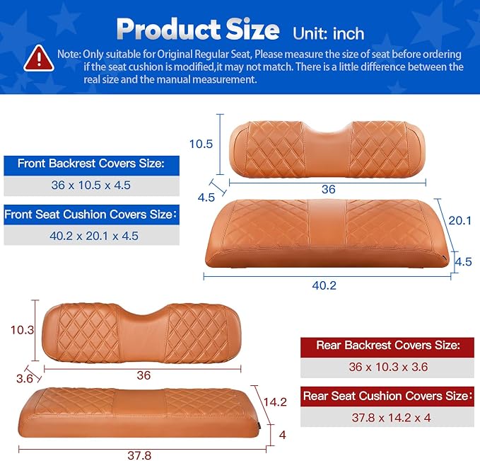 NOKINS Golf Cart Seat Covers 4 Piece Fits EZGO TXT 1994-2013/RXV 2008 up | Front and Rear Seat Vinyl Covers, Golf Cart Accessories, No Staples(All Brown) - Image 5