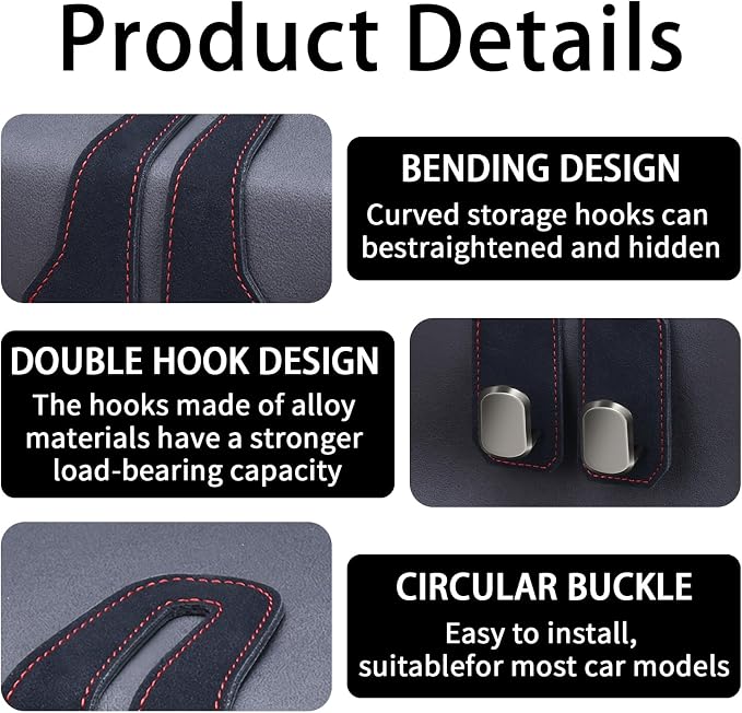 4 Pack Car Seat Headrest Hooks for Purses and Bags, Car Purse Holder With Double Metal Hooks, Headrest Back Seat Handbags Hook, Universal Car Purse Hanger, Cute Car Hanging Accessories, Black - Image 4