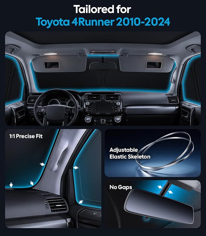Wigoo 2026 8PC Full Set Window Sunshade for Toyota 4Runner 2010-2024 | 7-Layer Cooler & Blacker, Ice-Crystal Tech, Full Set Shades With Windshield for Sun Block, Camping Accessories - Image 5