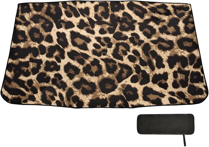Leopard Print Windshield Sun Shade Umbrella Foldable Animal Car Front Window Sunshade Blocks UV Rays Heat Keep Vehicle Cool (55" x 27.5") - Image 6