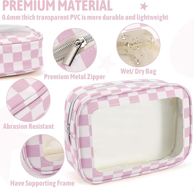 YOPCDJ 3PCS Clear Toiletry Bag,TSA Approved Travel Makeup Pouch with Zipper for Cosmetics and Toiletries, Diaper Bag Organizer Pouch Set,Women's Purse Organizer and Clear Car Bag - Image 4