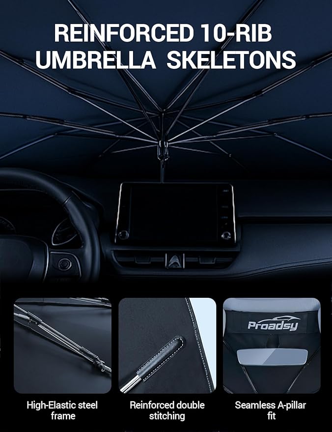 Proadsy Custom Fit 2019-2026 Toyota Corolla Windshield Sun Shade Umbrella | Advanced Ice Crystal Material, -54°F Cooler, Zero-Gap Sunblock, Instant Setup & Foldable Design for Summer Parking, Daily Use - Image 6