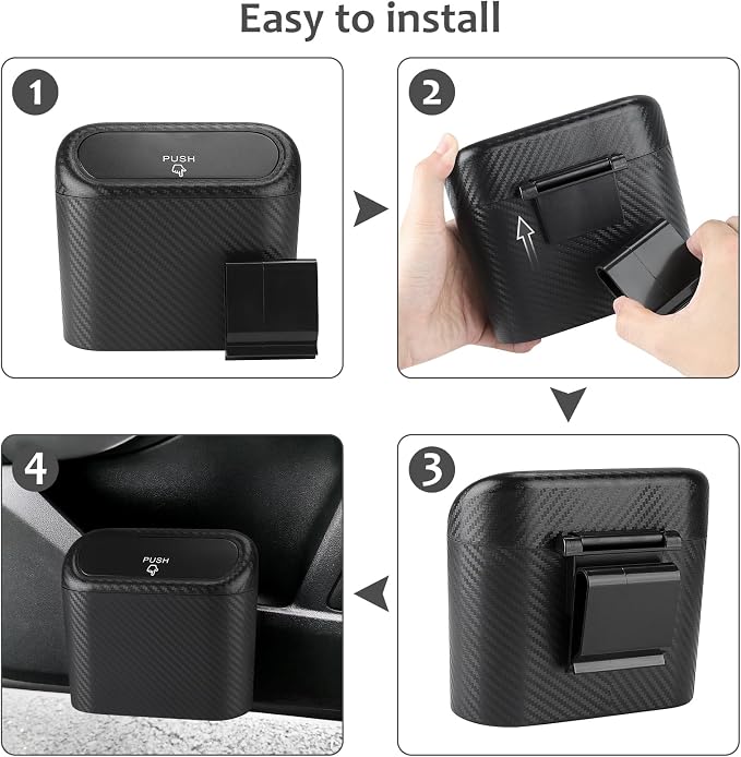 Accmor Car Trash Can with Lid, 2 Pack Mini Vehicle Trash Bin Car Dustbin Garbage Organizer Holder with Trash Bag, Small Hanging Leakproof Auto Storage Bag Container (Carbon Fiber) - Image 4