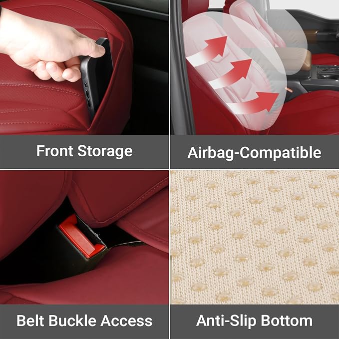 Coverland Custom SUV Car Seat Covers for 2025-2026 Subaru Forester | Premium Waterproof Faux Leather Non-Slip Memory Foam Airbag Compatible Custom Fit Interior Protector [Full Set-Wine Red] - Image 6