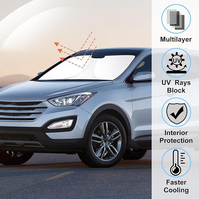 Windshield Sun Shade for 2013-2018 Hyundai Santa Fe Accessories | Full covered, Foldable & Durable, Block UV Rays, Reduce Heat, Easy to install, Keep Car Cooler - Image 2