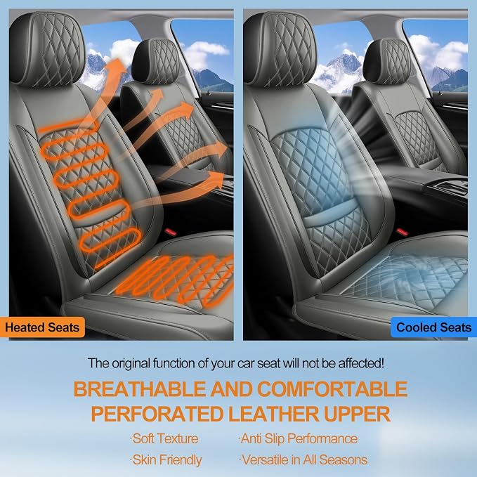 Seat Covers Fit for GMC Sierra 1500/2500/3500 HD 2007-2025,Premium Leather, Waterproof, All-Weather, Airbag Compatible, Breathable, Seat Protectors, Full Set,Gray - Image 7