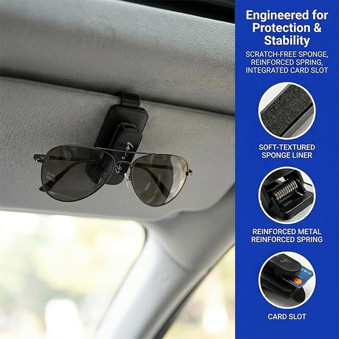 2PCS Sunglass Holder for Car Sun Visor, Metal Multi-Functional Automotive Eyeglass & Ticket Card Organizer Clip, Non-Slip Vehicle Interior Storage Accessories for SUV Truck (Black) - Image 3