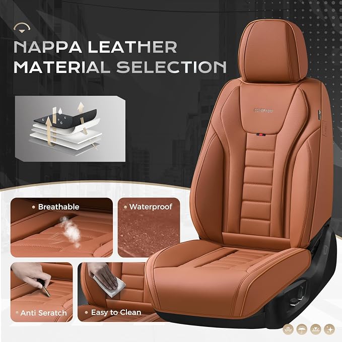 Coverado Car Seat Covers, Front Covers for Cars, Car Seat Cover Front Seats, Automotive Seat Cover, Waterproof, Leather Car Seat Cushion, Universal Interior Covers Seat Protectors for Most Cars - Image 2