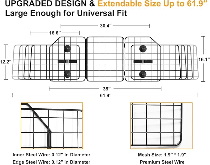 Dog Car Barrier for SUVs, Van, Vehicles, Adjustable Large Pet Barriers, Universal Fit Heavy-Duty Wire Mesh Dog Guard, Pet Divider Gate for Truck Cargo Area, Safety Car Divider, 61.9 Inches - Image 5