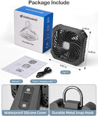 Odoland Portable Camping Fan with LED Lantern, 40H Rechargeable Battery Fan | Quiet Tent Fan with Hanging Hook for RV Car Beach Outdoor Hurricane Emergency Outages, 4-Speed Wind & 3-Color Light, Black - Image 7