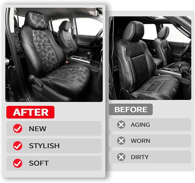 Custom Fit Car Seat Covers for Tacoma 2024-2026 4th Gen, Black Camo | Waterproof Leather Car Seat Covers Full Set, Full Coverage Protection, Airbag Safe, Factory Style Upgrade, Gas Only - Image 7