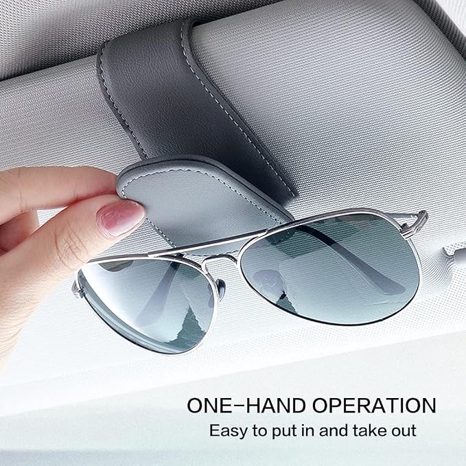 Sunglass Holder for Car Sun Visor, Magnetic Eyeglass Hanger Clip for Car Visor, Leather Car Glasses Mount, Car Interior Visor Accessories (Grey-1Pcs) - Image 5