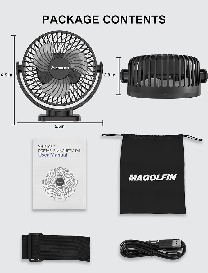 [Upgraded 2X Magnet] 1-Pack Magnetic Golf Cart Fan Rechargeable, 12000mAh Battery Operated Portable Fan with Light, Magnetic Base, Suitable for EZGO Club Car Yamaha, Golf Cart Accessories 2026 - Image 8