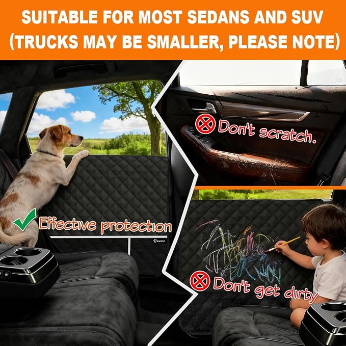 Dog Car Door Protector, 2 Pcs PU Leather Pet Car Door Cover, Waterproof & Scratch Resistant Dog Car Door Guard with Insert Flap Secure Fixation for SUV, Truck, Sedan - Image 4