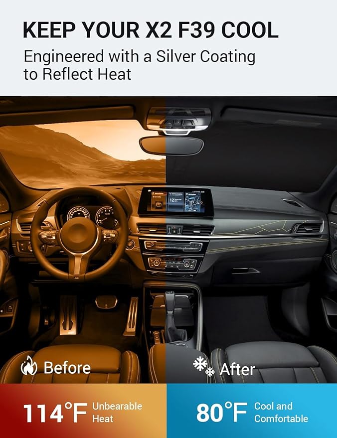 Proadsy Custom Fit 2018-2023 BMW X2 Windshield Sun Shade, Blocks Heat | 240T Heat Shield, Drops Temp 54°F, Blocks 99% UV, Prevents Dashboard Cracking, Summer Parking & Beach Trips, Easy Twist-Fold - Image 3