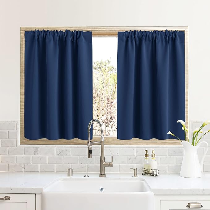RYB HOME RV Curtains for Camper Windows, Mini Small Blackout Curtain Tiers | Thermal Insulated, Sunlight Heat Light Blocking, Privacy Portable Curtains for Travel Trailer, W34 x L24, Navy Blue, 2 Panels by RYBHOME