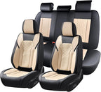 Seat Covers, Car Seat Covers Full Set, Luxury Nappa Leather Seat Covers, Breathable and Waterproof Car Seat Protector 5 Seat, Automotive Seat Covers Universal Fit for Most Cars-Black&Beige by FLORICH