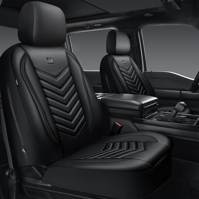 CAR PASS 3D Foam Faux Leather Seat Covers Front Seats,Waterproof Leather Front Seat Cover for Cars,Luxury Universal Fit for SUV Truck Sedan Automotive, Armrest Airbag Compatible Anti-Slip, Black by CARPASS
