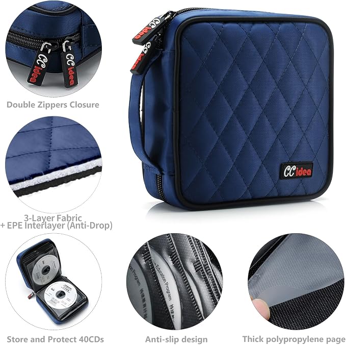 CCidea CD DVD Case Holder, Portable Disc Storage Wallet Binder, Multiple Capacity CD Organizer for Car Home Travel, Anti-Scratch Blu-Ray Game Disc Storage (Blue) - Image 3