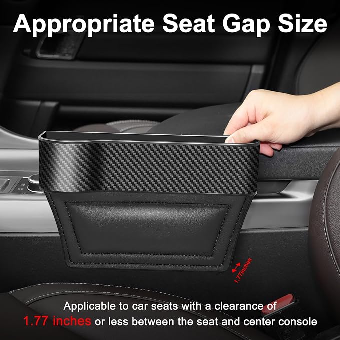 Car Seat Gap Filler Organizer, 2 Pack Multifunctional Auto Console Side Storage Box with Cup Holders 2 Seat Hooks for Drink, Car Organizer Front Seat for Holding Phone, Sunglasses - Image 3