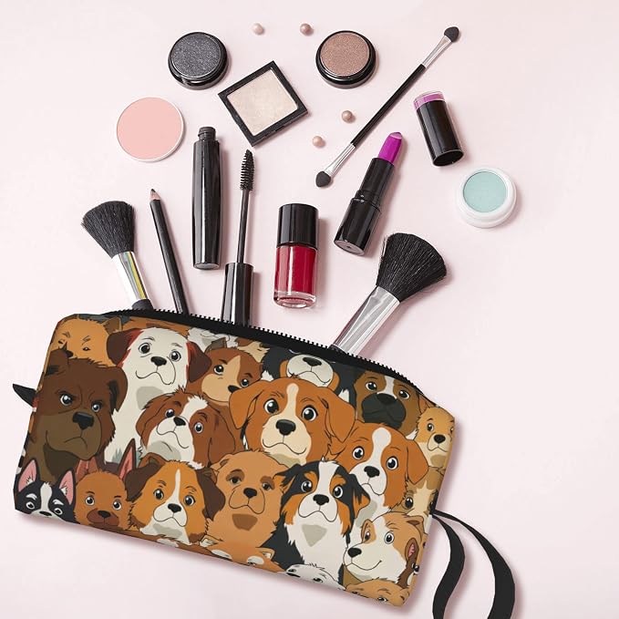 Cute Dog Faces Makeup Bag for Women with Wrist Strap | Durable 600D Oxford Fabric Cosmetic Organizer,Compact Travel Pouch with Handle for Gym & Daily Use - Image 6
