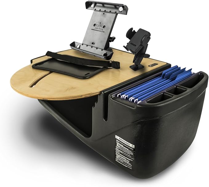AutoExec AE-RMCD-PM-TAB-11M Roadmaster Car Desk for Your Vehicle Workstation and Mobile Office, Natural with Phone Mount and Tablet Mount | Vehicle Workstation, Mobile Office, Phone Mount, Tablet Mount by AutoExec
